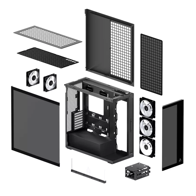 ARCTIC Xtender (Melns) Premium E-ATX datora korpuss, Midi Tower, PC, Melns, EATX, Metāls, Rūdīts stikls, Spēlēm