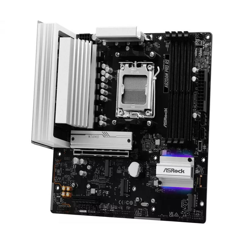 Mātesplate ASRock A620AM Pro Rs AM5 AMD A620A 4 x DDR5 1 x HDMI 2.1 TMDS/FRL 8G saderīgs 1 x DisplayPort 1.4 ar DSC mATX