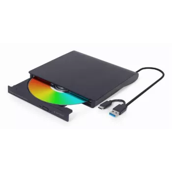 Iekšējais DVD±RW diskdzinis Gembird DVD-USB-031 — USB Type-C, 24x CD / 8x DVD, priekšējā ielāde, melns, 140×18×140 mm