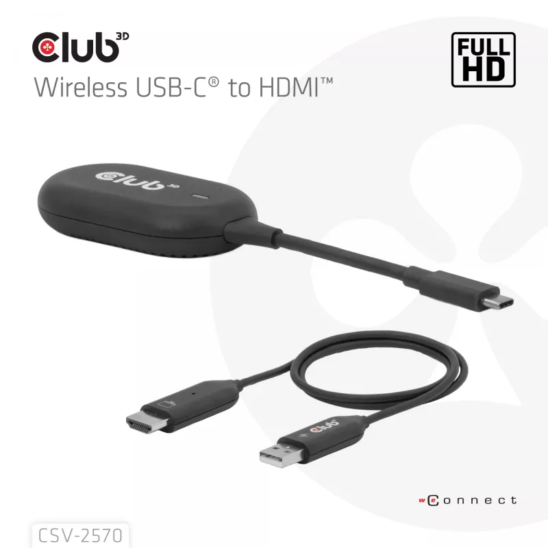 CLUB3D Wireless USB-C® uz HDMI™, 1920 x 1080 pikseļi, AV raidītājs un uztvērējs, vadu un bezvadu, melns, HDCP