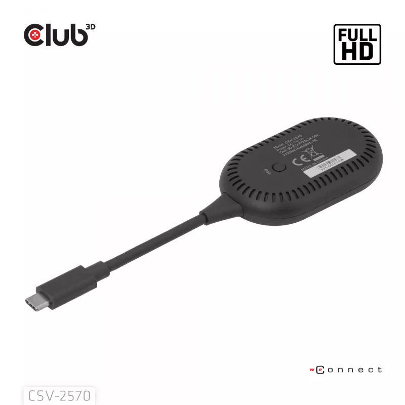 CLUB3D Wireless USB-C® uz HDMI™, 1920 x 1080 pikseļi, AV raidītājs un uztvērējs, vadu un bezvadu, melns, HDCP