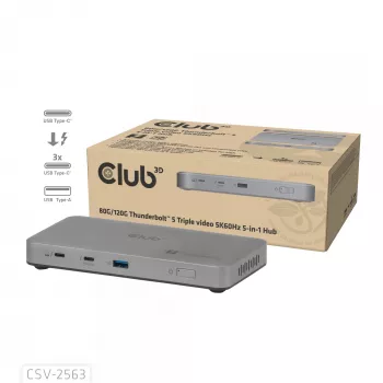 CLUB3D CSV-2563 5-1 Thunderbolt™ 5 Hub Triple video 5K60Hz Thunderbolt™ Share Sertificēts 180 W