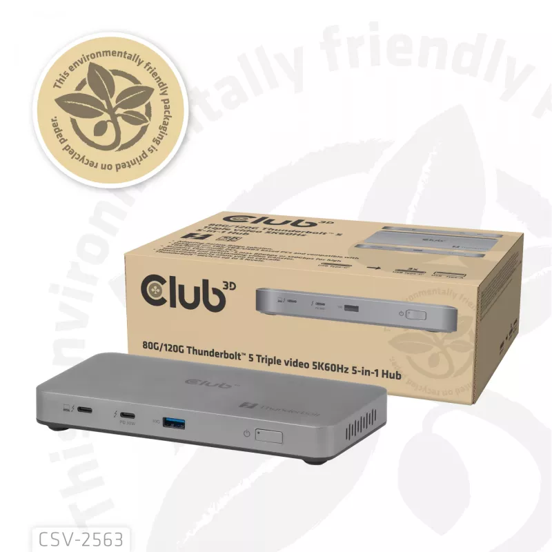 CLUB3D CSV-2563 5-1 Thunderbolt™ 5 Hub Triple video 5K60Hz Thunderbolt™ Share Sertificēts 180 W
