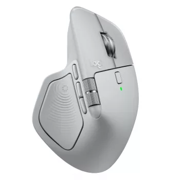 Logitech pele MX Master 4 — labā roka, lāzers 8000 DPI, RF bezvadu + Bluetooth, 8 pogas, pelēka