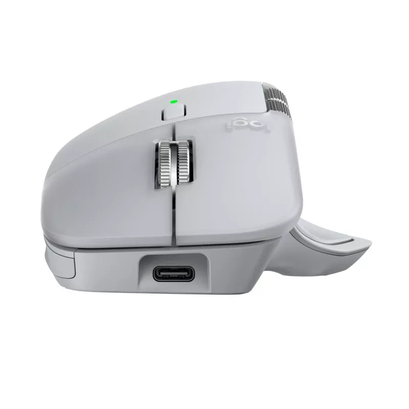 Logitech pele MX Master 4 — labā roka, lāzers 8000 DPI, RF bezvadu + Bluetooth, 8 pogas, pelēka