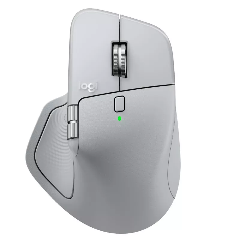 Logitech pele MX Master 4 — labā roka, lāzers 8000 DPI, RF bezvadu + Bluetooth, 8 pogas, pelēka
