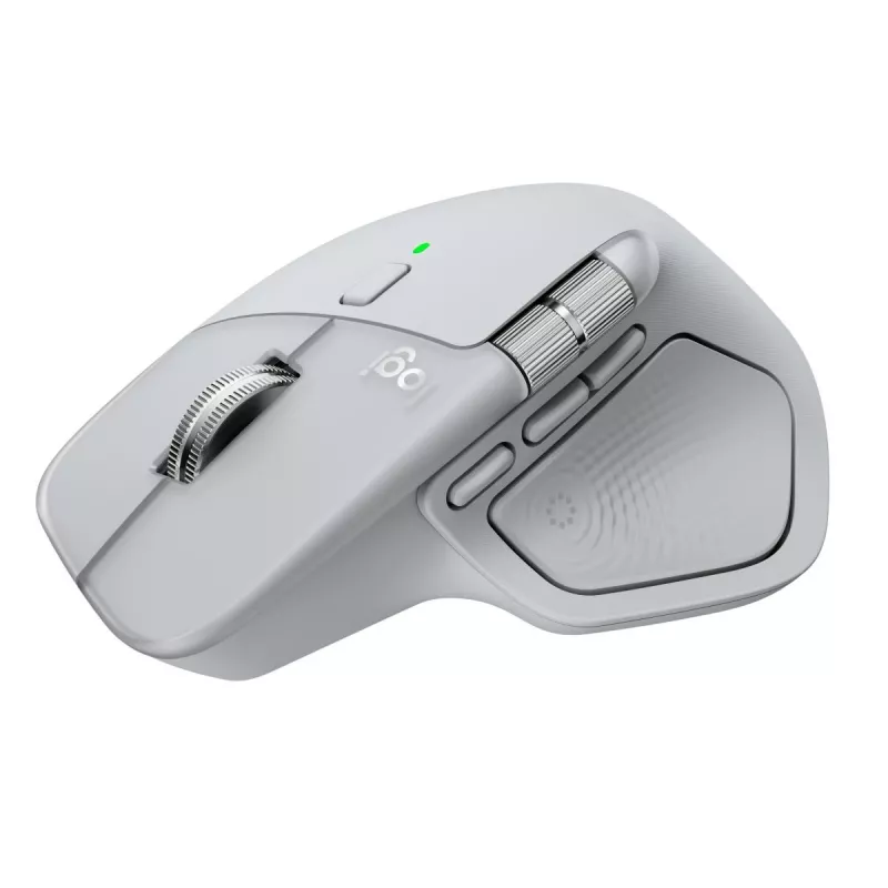 Logitech pele MX Master 4 — labā roka, lāzers 8000 DPI, RF bezvadu + Bluetooth, 8 pogas, pelēka