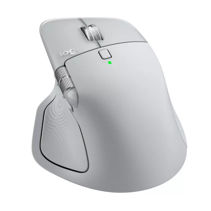 Logitech pele MX Master 4 — labā roka, lāzers 8000 DPI, RF bezvadu + Bluetooth, 8 pogas, pelēka