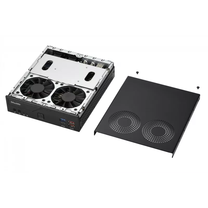 Shuttle Slim PC DH770, S1700, 2x HDMI, 2x DP, 2x 2.5G LAN, 2x COM, 8x USB, 1x 2.5 collu, 2x M.2, 24/7 nepārtraukta darbība, iekļauts VESA