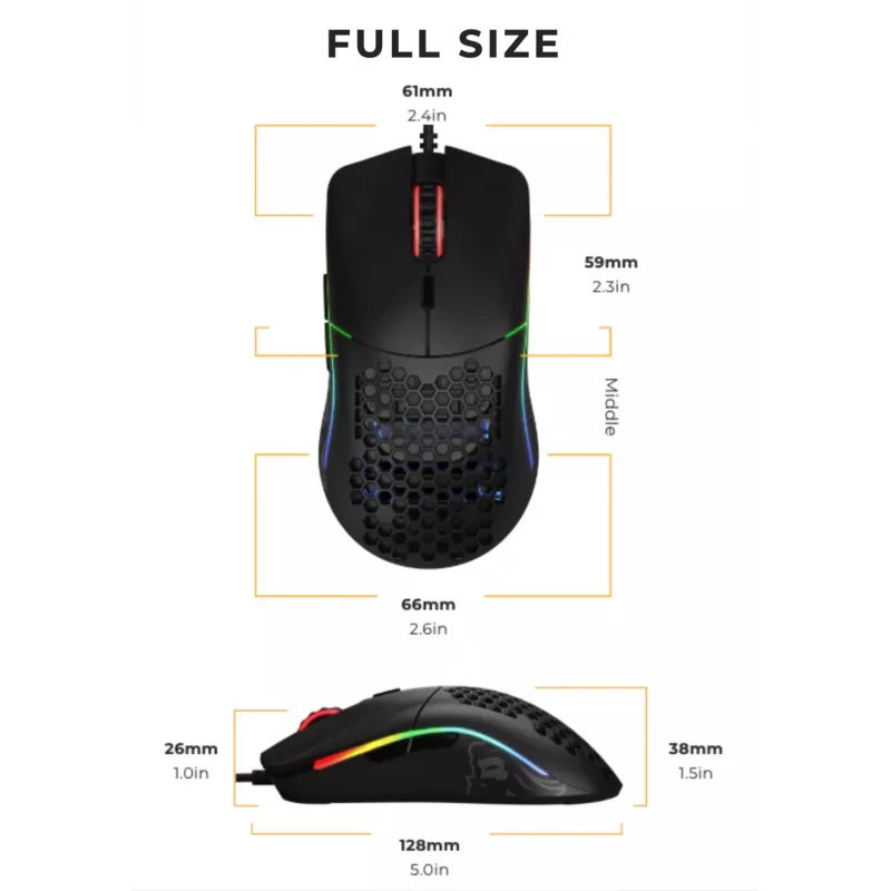 Glorious Gaming Glorious Model O pele Regulāra (melna), labās rokas, optiska, USB Type-A, 12000 DPI, melna