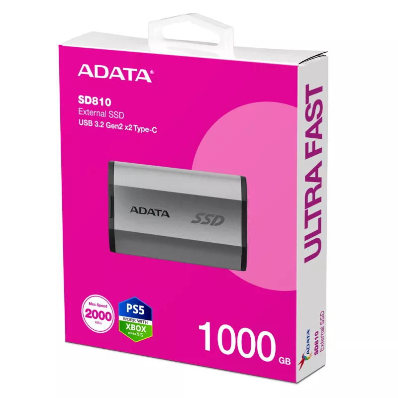 ADATA SD810 1 TB USB Type-C USB 3.2 Gen 2x2 Melna, Sudraba