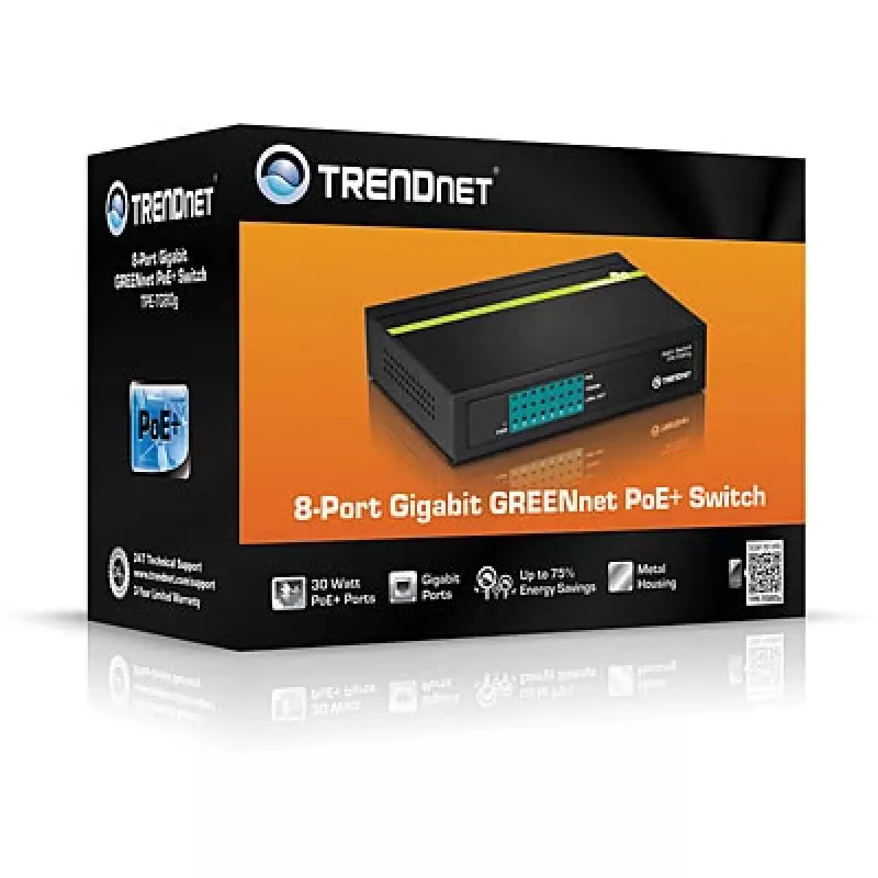 TRENDNET PoE+ slēdzis 8 portu Gigabit Greennet 8x GbE PoE+