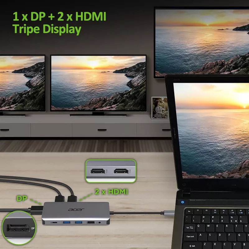 ACER 12in1 Type C Dongle Sudraba