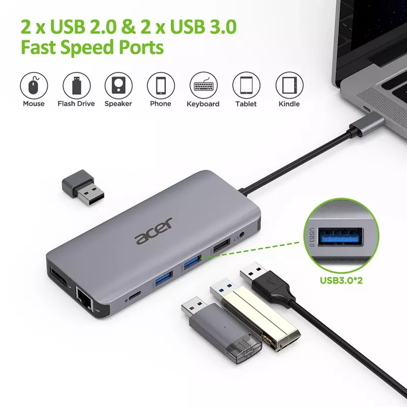 ACER 12in1 Type C Dongle Sudraba