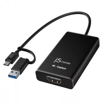 j5create JVA11-N 4K HDMI™ uztveršanas adapteris, melns, USB 3.2 Gen 1 (3.1 Gen 1), 3840 x 2160 pikseļi, alumīnijs, 0,19 m, Taivāna