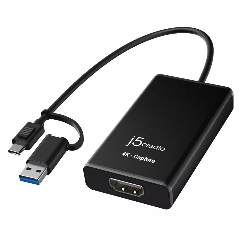 j5create JVA11-N 4K HDMI™ uztveršanas adapteris, melns, USB 3.2 Gen 1 (3.1 Gen 1), 3840 x 2160 pikseļi, alumīnijs, 0,19 m, Taivāna