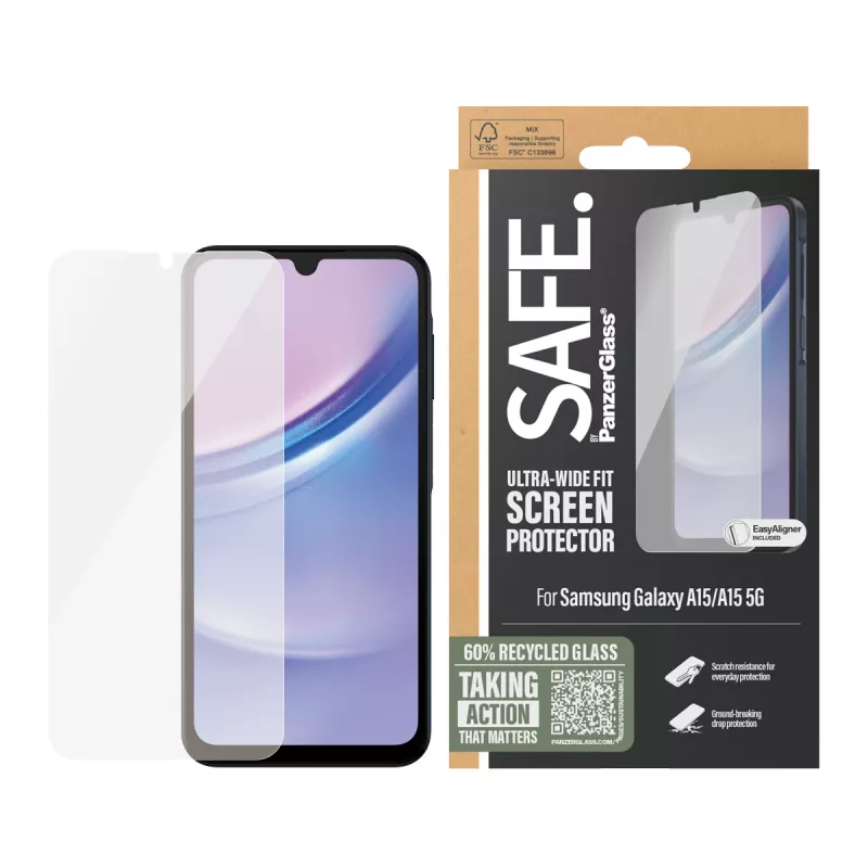PanzerGlass SAFE. by ® Ekrāna aizsargs Samsung Galaxy A15 | A15 5G | Ultra-Wide Fit ar EasyAligner