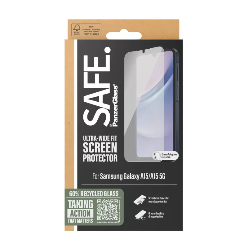 PanzerGlass SAFE. by ® Ekrāna aizsargs Samsung Galaxy A15 | A15 5G | Ultra-Wide Fit ar EasyAligner