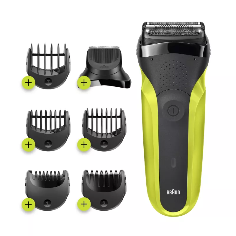Braun Series 3 Shave&Style 300BT elektriskais skuveklis, skuveklis vīriešiem, melns/Volt zaļš