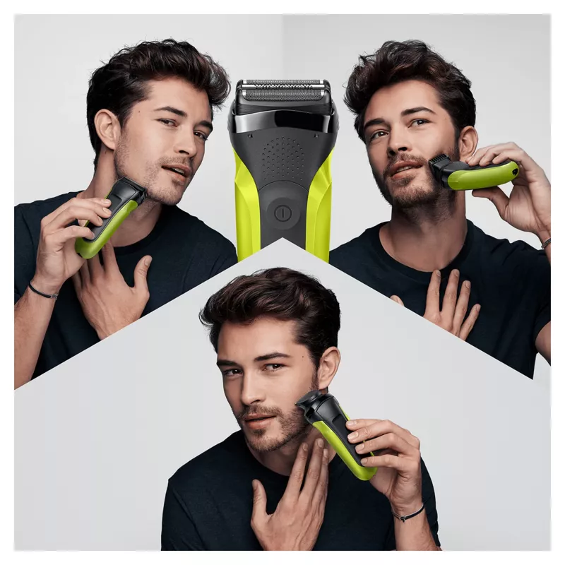 Braun Series 3 Shave&Style 300BT elektriskais skuveklis, skuveklis vīriešiem, melns/Volt zaļš