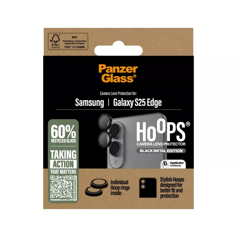 PanzerGlass® Hoops® Kameras lēcu aizsargs Melns Samsung S25 Edge