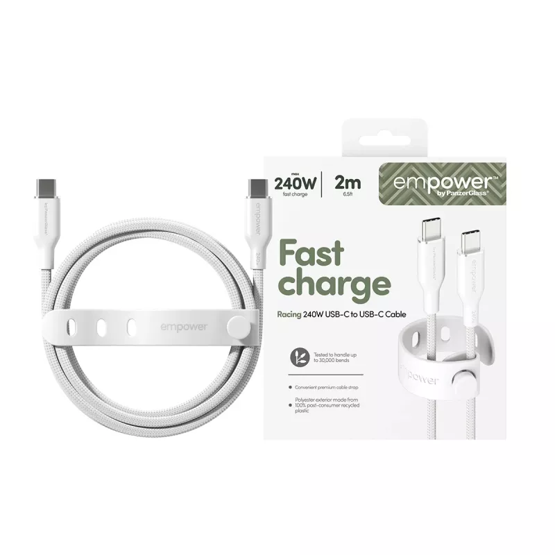 PanzerGlass empower™ by ® Racing 240W USB-C–USB-C kabelis | USB 2.0 | 2 m | sudrabaini balts