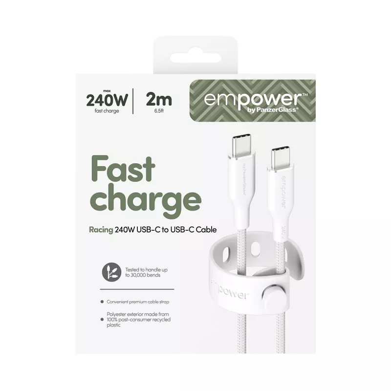 PanzerGlass empower™ by ® Racing 240W USB-C–USB-C kabelis | USB 2.0 | 2 m | sudrabaini balts