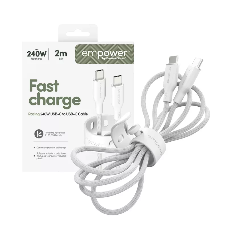 PanzerGlass empower™ by ® Racing 240W USB-C–USB-C kabelis | USB 2.0 | 2 m | sudrabaini balts