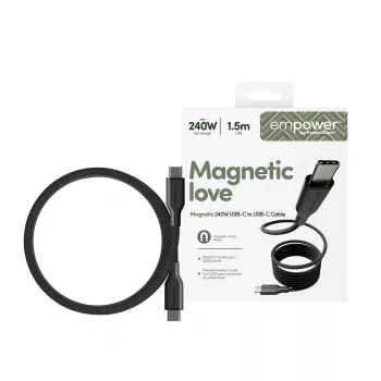 PanzerGlass empower™ by ® Magnetic 240W USB-C uz USB-C kabelis | USB 2.0 | 1,5M | Space Melns
