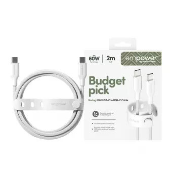 PanzerGlass empower™ by ® Racing 60W USB-C uz USB-C kabelis | USB 2.0 | 2 m | sudrabaini balts