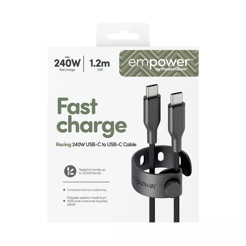 PanzerGlass empower™ by ® Racing 240W USB-C uz USB-C kabelis | USB 2.0 | 1,2 m | Kosmiskais melns