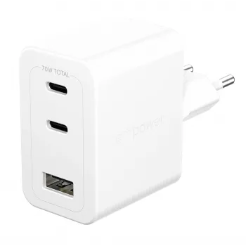 PanzerGlass empower™ by ® Turbo 70W Multiple Charger incl. 2 x USB-C + USB-A | EU Plug | Silver balta