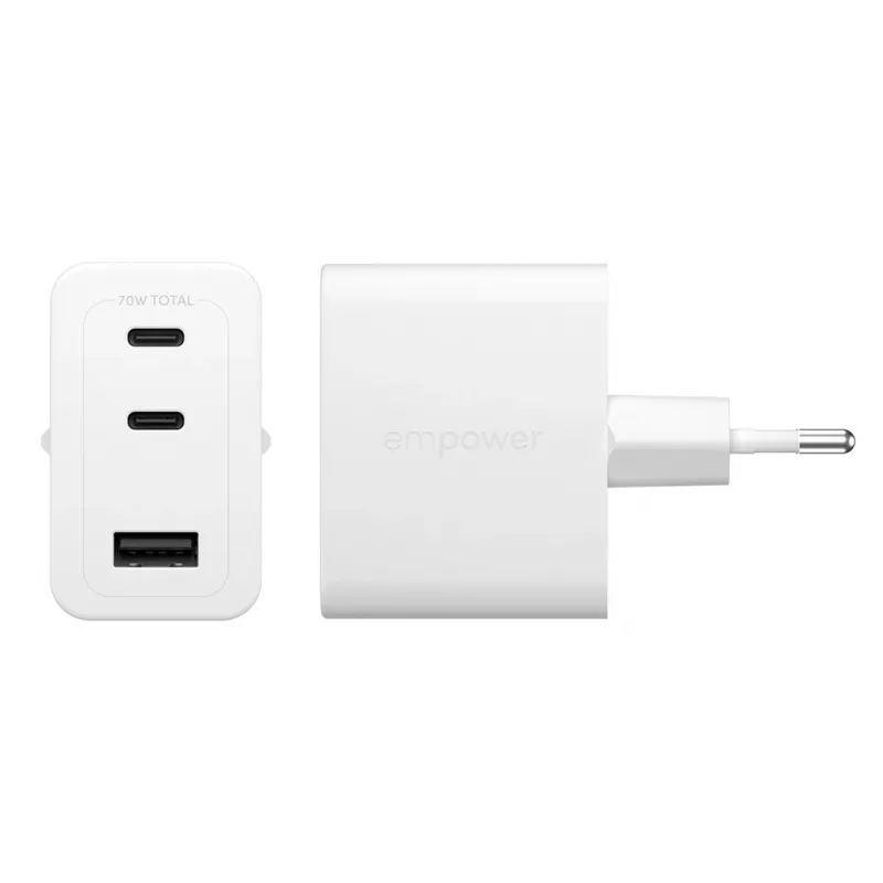 PanzerGlass empower™ by ® Turbo 70W Multiple Charger incl. 2 x USB-C + USB-A | EU Plug | Silver balta