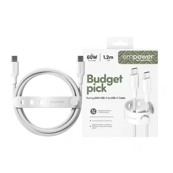 PanzerGlass empower™ by ® Racing 60W USB-C uz USB-C kabelis | USB 2.0 | 1,2 m | Sudrabaini balts