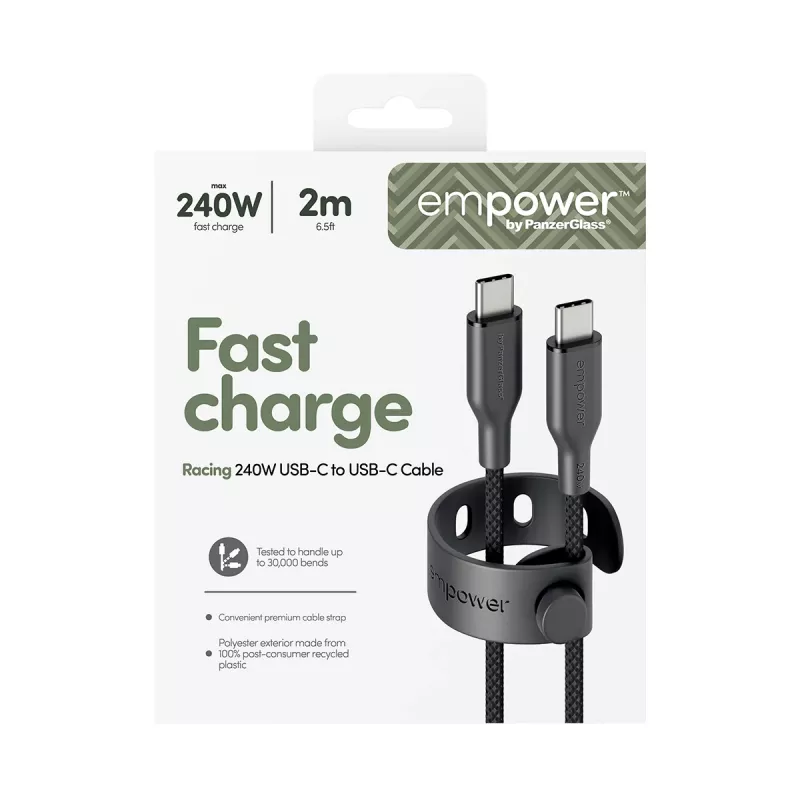 PanzerGlass empower™ by ® Racing 240W USB-C uz USB-C kabelis | USB 2.0 | 2M | Kosmosa melna