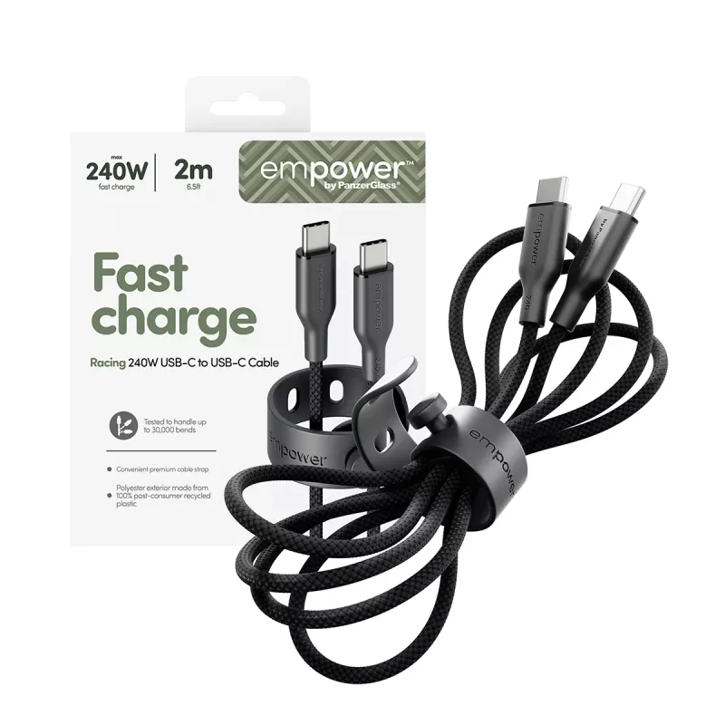 PanzerGlass empower™ by ® Racing 240W USB-C uz USB-C kabelis | USB 2.0 | 2M | Kosmosa melna