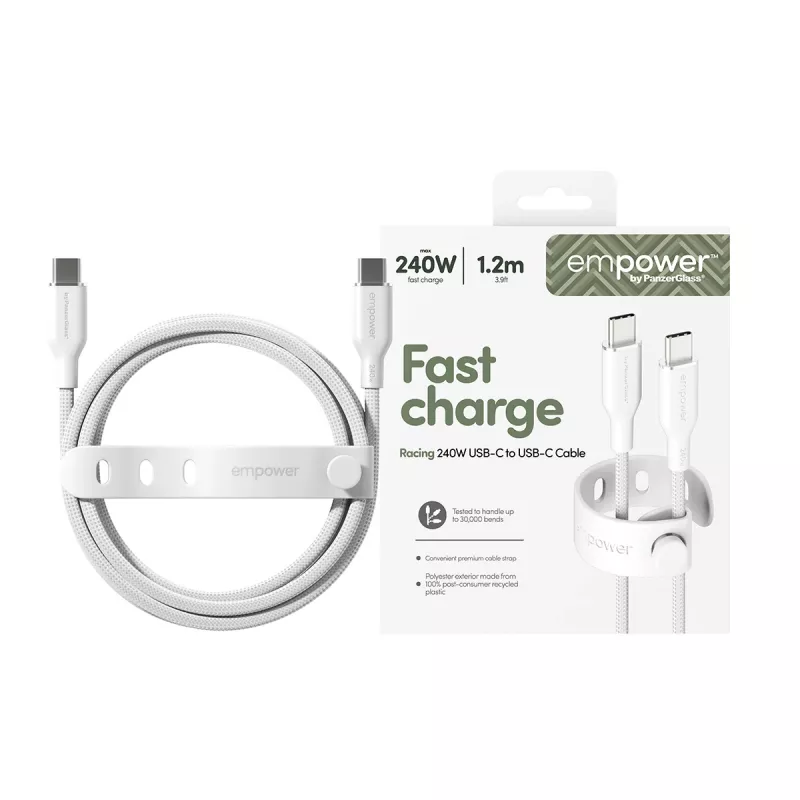 PanzerGlass empower™ by ® Racing 240W USB-C–USB-C kabelis | USB 2.0 | 1,2 m | sudrabbalts