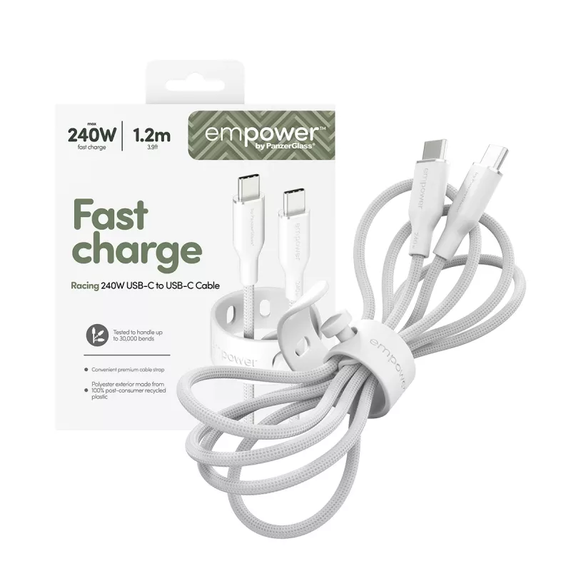 PanzerGlass empower™ by ® Racing 240W USB-C–USB-C kabelis | USB 2.0 | 1,2 m | sudrabbalts