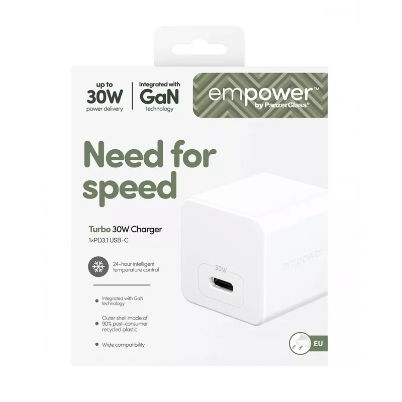 PanzerGlass empower™ by ® Turbo 30W Charger Single USB-C | EU Plug | Silver balta