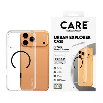 PanzerGlass CARE™ by ® Urban Explorer maciņš caurspīdīgs ar melnu MagSafe iPhone 17 Pro Max