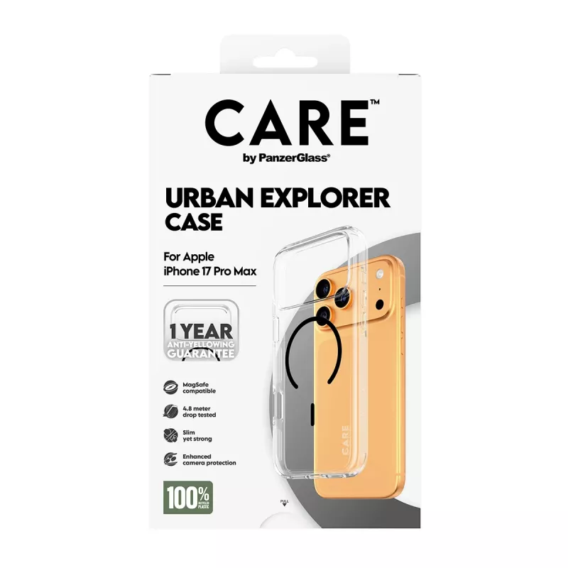 PanzerGlass CARE™ by ® Urban Explorer maciņš caurspīdīgs ar melnu MagSafe iPhone 17 Pro Max