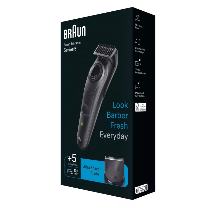 Braun BeardTrimmer 5 BT5430 bārdas trimmeris Baterija 40 2 cm Mitrā un sausā Melns