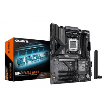 GIGABYTE B840 EAGLE WIFI6E mātesplate - AMD Ryzen 9000 CPU, 8+2+2 fāžu VRM, līdz 8200MHz DDR5(O.C.), 2xPCIe 4.0 + 1xPCIe 3.0 M.2, Wi-Fi 6E, 2.5GbE LAN, USB 3.2 Gen 2