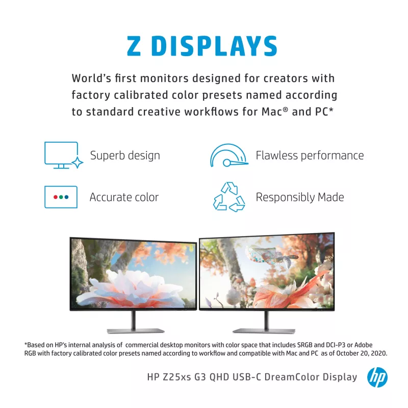 HP Z25xs G3 datora monitors 63,5 cm (25 colli) 2560 x 1440 pikseļi Quad HD Melns
