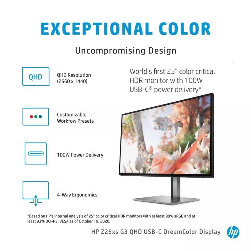 HP Z25xs G3 datora monitors 63,5 cm (25 colli) 2560 x 1440 pikseļi Quad HD Melns