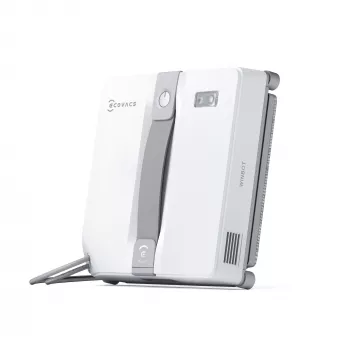 Logu tīrītājs Ecovacs WINBOT MINI — piesūkšanās, akumulators Li‑Ion, min logs 22×25 cm, 1.3 kg, 215×215×55 mm, pelēks/balts