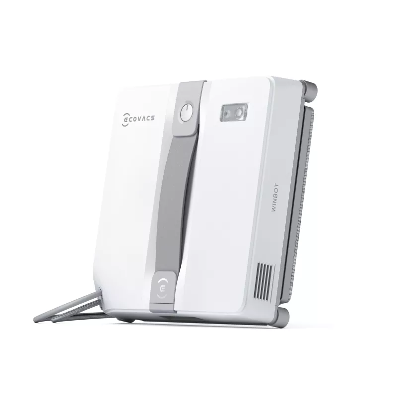 Logu tīrītājs Ecovacs WINBOT MINI — piesūkšanās, akumulators Li‑Ion, min logs 22×25 cm, 1.3 kg, 215×215×55 mm, pelēks/balts