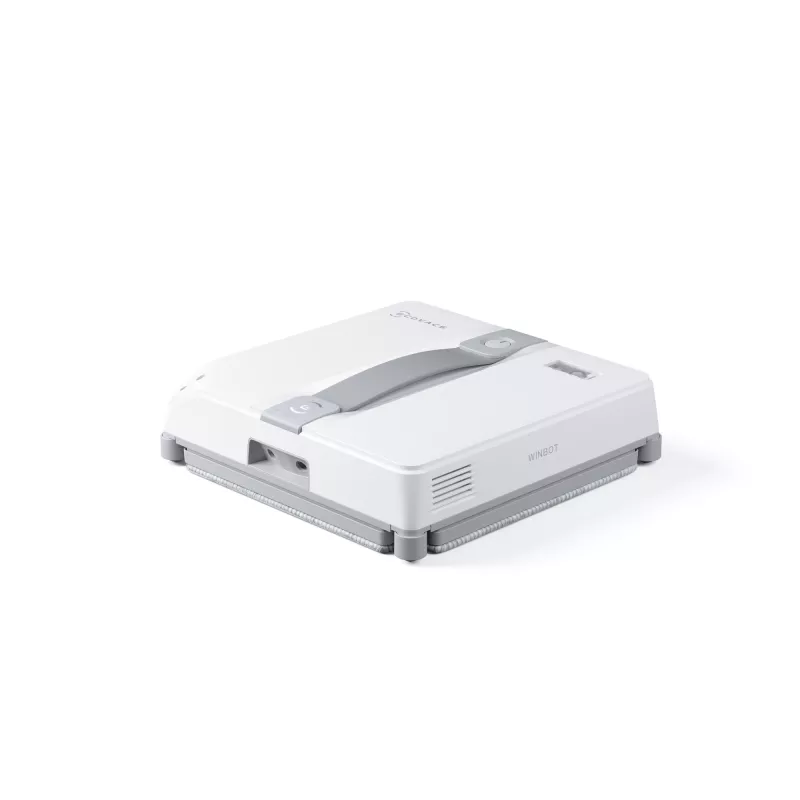 Logu tīrītājs Ecovacs WINBOT MINI — piesūkšanās, akumulators Li‑Ion, min logs 22×25 cm, 1.3 kg, 215×215×55 mm, pelēks/balts