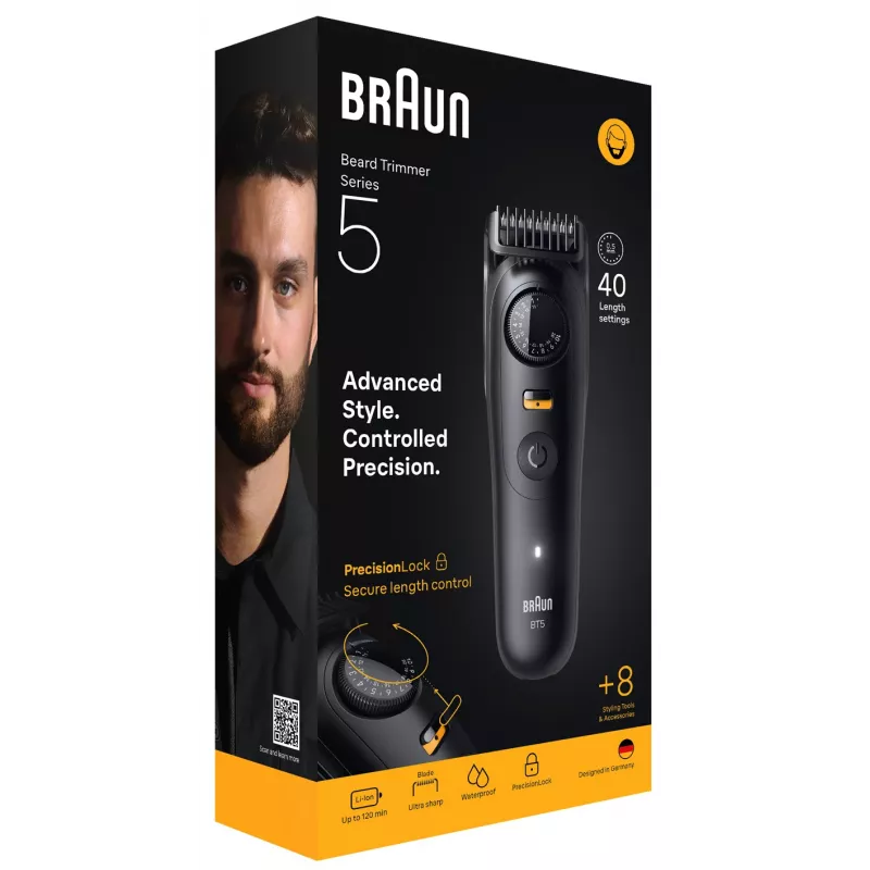 Braun BeardTrimmer 5 BT5560 bārdas trimmeris, akumulators, 40, 2 cm, slapjš/sauss, melns