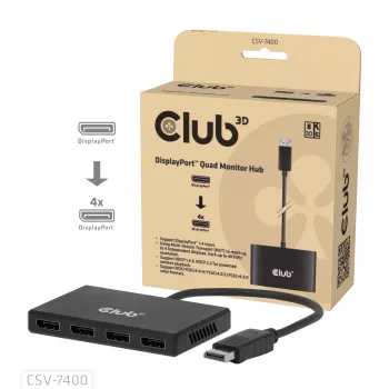 CLUB3D Quad DisplayPort™ Hub – 4 x 4K izšķirtspēja @ 30Hz, MST atbalsts